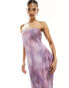 Фото #3 товара In The Style exclusive bandeau plisse maxi dress in purple print