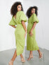 Фото #4 товара ASOS EDITION plunge blouson sleeve pencil midi dress in olive green