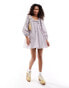 Glamorous scoop bow neck volume mini smock dress in stripe