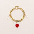 ფოტო #1 პროდუქტის 18K Gold Plated Freshwater Pearls Chunky Chain with Glass Red Heart Charm - Kokoro Bracelet 7" For Women and Girls