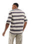 ADPT oversized t-shirt in washed beige stripe