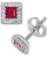 ფოტო #3 პროდუქტის Ruby (1/2 ct. t.w.) & Diamond (1/8 ct. t.w.) Square Halo Stud Earrings in 10k White Gold