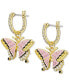 Фото #3 товара Gold-Tone Multicolor Pavé Butterfly Charm Hoop Earrings