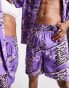 Фото #2 товара COLLUSION Unisex typo print shorts co ord in purple