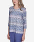 ფოტო #3 პროდუქტის Petite Worth Avenue Crew Neck Lace Textured Top with Three Quarter Sleeves