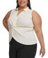 Фото #3 товара Plus Size Collared Twist-Front Blouse