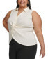 Plus Size Collared Twist-Front Blouse