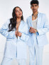 Фото #1 товара Reclaimed Vintage inspired unisex satin blazer in baby blue