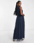 Фото #4 товара Anaya Petite Bridesmaid v neck ruffle waist maxi dress in navy blue