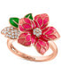 ფოტო #1 პროდუქტის EFFY® Pink & Green Enamel & Diamond Flower Ring (1/5 ct. t.w.) in 14k Rose Gold