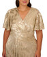 Фото #3 товара Plus Size Foil Leaf Flutter-Sleeve Draped Gown