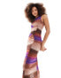 Vero Moda ruched mesh maxi dress in brown ombre print BROWN PURPLE OMBRE?, L - фото #2