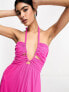 ASOS DESIGN halter neck channel mesh maxi dress in hot pink