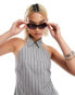 COLLUSION halter shirt co ord with strappy back in grey pinstripe Nadelstreifengrau, 40 - фото #1