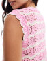 Фото #2 товара Miss Selfridge crochet stripe sleeveless top in pink