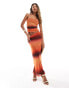 Фото #1 товара ASOS DESIGN co-ord mesh maxi skirt in sunset ombre print