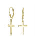 ფოტო #1 პროდუქტის Minimalist Simple Delicate Small Religious Cross Drop Dangle Earrings Teen Secure Lever back High Polished Yellow 14K Gold Plated Sterling Silver