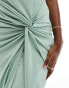 Фото #3 товара AX Paris slinky ruched one shoulder twist detail midaxi dress in sage green