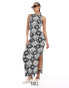 Фото #1 товара ONLY Tall racer neck tile print maxi dress in black and white