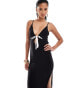 Kaiia contrast bow detail strappy back cami maxi dress in black Черный, 38 - фото #4