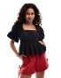 Фото #1 товара Monki puff short sleeve sqaure neck broderie anglaise top in black