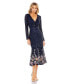 Women's Long Sleeve Faux Wrap Embellished Tea Length Dress