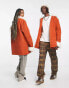 Reclaimed Vintage unisex cord afghan coat in rust with faux fur trim