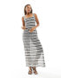 South Beach tie shoulder stripe knit dress in black and white