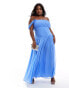 ASOS DESIGN Curve drape off shoulder dropped waist maxi dress in cornflower blue Голубой, 52 - фото #2