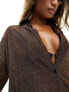 Candypants oversized beach shirt in brown glitter