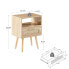 Rattan End Table With Drawer And Solid Wood Legs, Modern Nightstand, Side Table