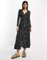 Фото #2 товара ASOS DESIGN long sleeve collared midi wrap dress in black floral ditsy print