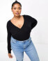 Фото #2 товара ASOS DESIGN Curve long sleeve wrap top in black