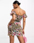 Фото #6 товара ASOS DESIGN babydoll tie front bardot mini tea dress in floral animal print