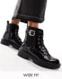 Фото #2 товара River Island wide fit lace up boot with gold buckle in black