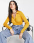 Фото #1 товара NA-KD knitted long sleeve polo top in mustard