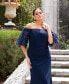 Фото #3 товара Plus Size Off-The-Shoulder Embellished-Sleeve Gown