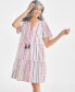 Фото #4 товара Women's Stripe Split-Neck Tiered Dress, Created for Macy's