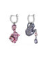 ფოტო #3 პროდუქტის Asymmetrical Design, Cat and Teapot, Multicolored, Rhodium Plated Alice In Wonderland Drop Earrings