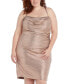 ფოტო #4 პროდუქტის Trendy Plus Size Drape-Neck Short Shimmer Dress