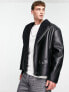 Фото #3 товара ASOS DESIGN oversized faux leather biker jacket with borg collar in black
