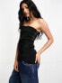 Фото #1 товара River Island bandeau asymmetric zip side top in black