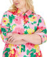 Фото #3 товара Plus Size Linen Floral-Print Roll-Tab Shirt, Created for Macy's