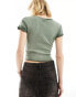 COLLUSION washed rib v-neck fairy hem top in green