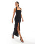 TFNC crepe sqaure neck maxi dress in black