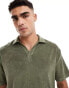 ASOS DESIGN relaxed revere towelling polo in khaki