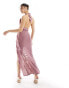 Murci exclusive mesh deep plunge ruffle trim high low maxi dress in pink Розовый, 38 - фото #2