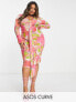Фото #1 товара ASOS DESIGN Curve sash ruche front shirt midi dress in pink abstract print