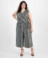 Фото #1 товара Plus Size Printed Surplice Sleeveless Cropped Jumpsuit