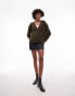 Topshop knitted easy clean rib detail relaxed cardigan in khaki